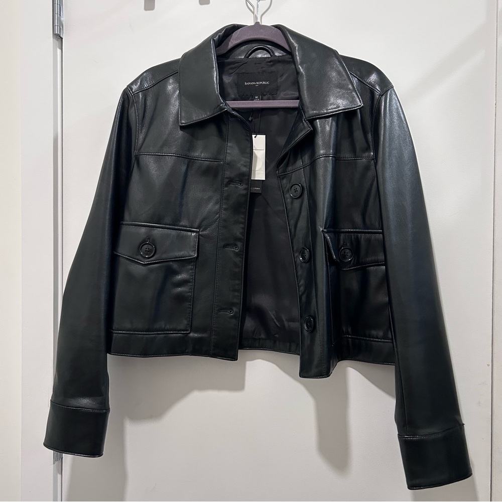 Banana Republic Cropped Vegan Leather Jacket